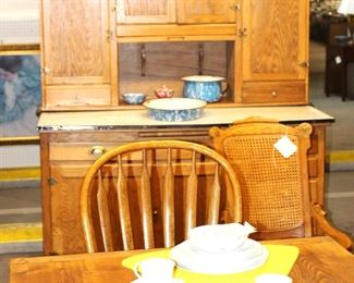 Wonderful hoosier cabinet, primitives, dining farm table and chairs.  