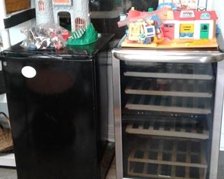 WINE COOLER, SMALL FRIDGE AND FISHER PRICE CASTLE AND MAIN STREET