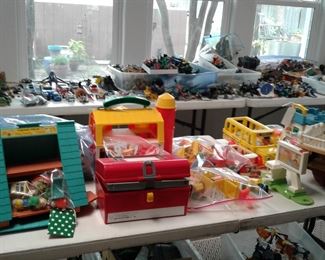 FISHER PRICE TOYS: A FRAME, TOOL BOX, SESAME STREET FARM,  PIRATE SHIP, FLOATING MARINA AND MORE