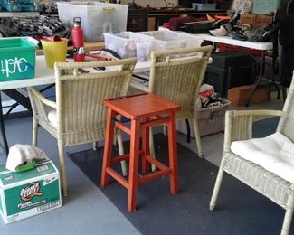 SET OF 4 WICKER CHAIRS AND GARAGE ITEMS