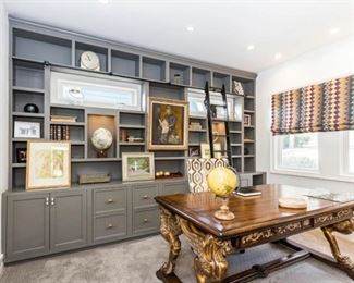 After RJ Horner Gold Giltwood Griffon Hardwood Double Sided Desk Writing Table