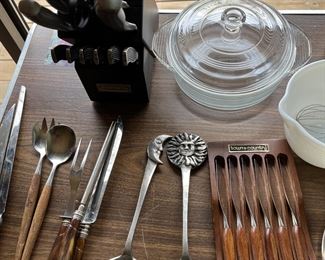 Cuisinart knife set; selection of cutlery and servingware.