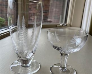 Close-up look at one of the Stuart ice tea goblets and one of the sherbet glasses.