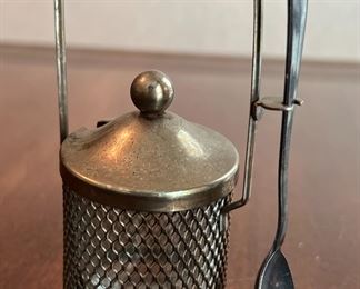 Silver plated Sheffield sugar bowl and spoon