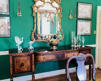 Elegant gilt mirror, fine 19th C sideboard