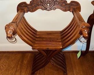 Italian Savanarola chair with lions head ornament