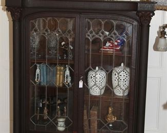 LEADED GLASS AND MAHOGANY CURIO, BOOKCASE AND/OR CHINA CABINET