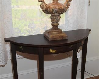 ONE OF PAIR HAND DECORATED DEMILUNE TABLES