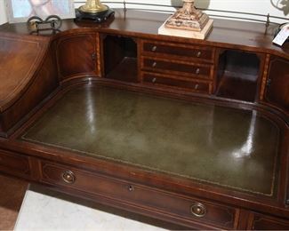 LOVELY FORMAL DESK WITH LEATHER INLAY AND NUMEROUS  DRAWERS AND CUBBY HOLES