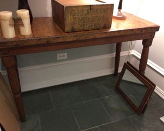 Beautifully done console table made from reclaimed flooring.