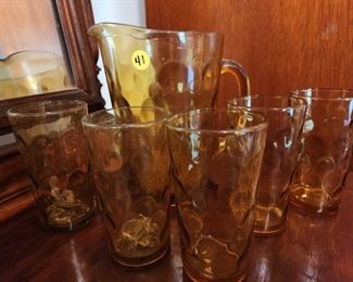 Hazel Atlas Amber Glass Pitcher and Tumblers