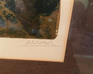 SUNOL ALVAR WOMAN W/DOVE S/N COLOR LITHOGRAPH WITH INSCRIPTION & PENCIL DRAWING.
