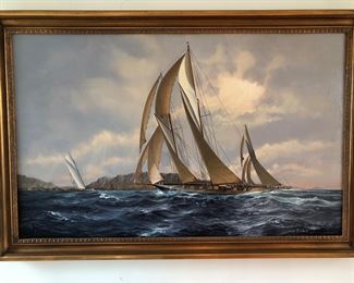 Michael Beddows oil on canvas  “Rainbow Racing in the Western Isles” 48” x 30”