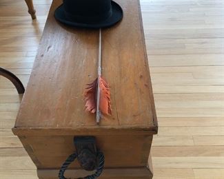 Antique wood box with mermaid handles