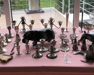 Collection of sterling silver candlesticks etc. 
