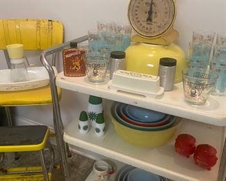 Fabulous Vintage Cosco Rolling Metal Cart and Step Stool!
Pyrex Primary Colors Nesting Bowls!