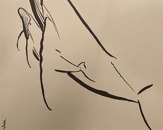 “ Humpback With Calf” sumi-e painting #210/750 Artist:Wyland (Certificate Of Authenticity Included) (Unframed) Perfect Condition Was Just Taken Out Of The Shipping Cover To Photograph 