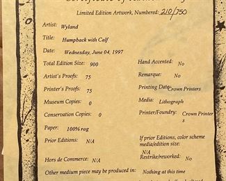 “Humpback With Calf” Certificate Of Authenticity 