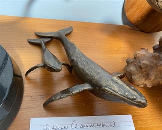 Signed, Two Bronze Whales Artist: S. Nelles