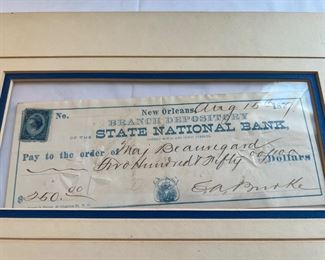 1879 New Orleans Check signed by General G. T. Beauregard