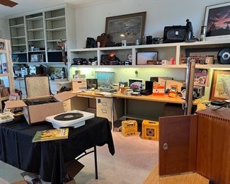 The upstairs office is full of unique collections and vintage treasures