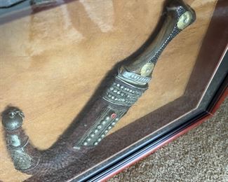 Gorgeous inlaid dagger in shadow box