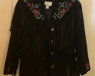 Black Vintage Suede Jacket w/Fringe & Beads