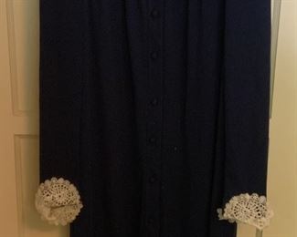 Vintage Navy Dress w/Lace Sleeves