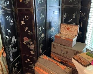 Six Panel Screen w/Stone Detail & Hartman Luggage