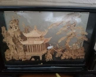 Oriental carved cork diorama