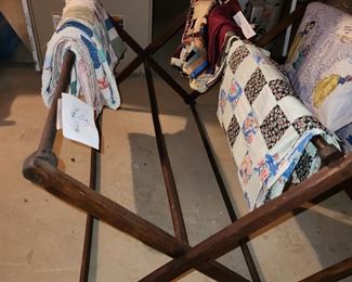 vintage handmade quilts and quilt rack