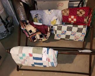vintage handmade quilts and quilt rack