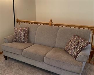 Neutral Earthtone Flexsteel Couch / Sofa in Wonderful Shape! {80” Across; 36” deep; Back approximately 34” tall} Seating area approximately 68”x21” deep.