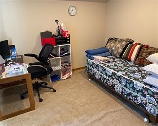 Twin Bed • Mattress & Box Spring w/ Rails • Desk • Nice Adjustable Office Chair • Pillows • Lamps 