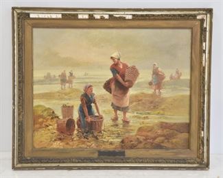 ANTIQUE OIL ON CANVAS CLAM DIGGERS 