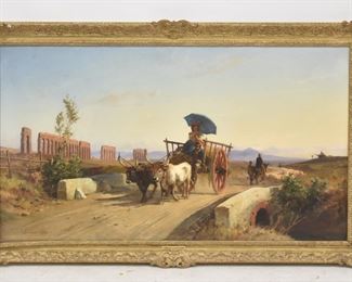JOHANN ZAHND , OIL ON CANVAS OX DRAWN CART 