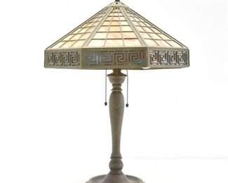BRADLEY & HUBBARD FILIGREE OVERLAY SLAG GLASS LAMP 