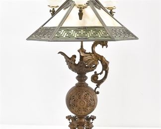 LARGE SLAG GLASS DRAGON LAMP 