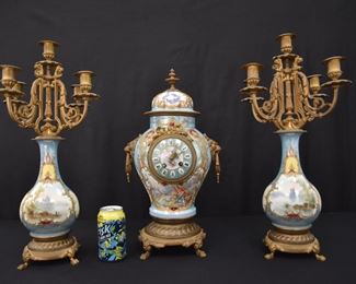 SEVRES LUSTRE GROUND CLOCK SET 