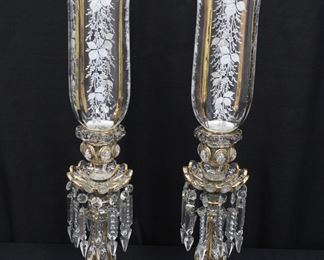 BACCARAT STYLE ENAMELED HURRICANE LUSTRES 