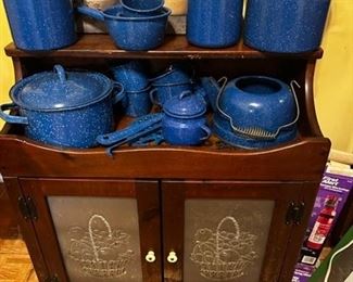 VINTAGE CABINET COBALT BLUE ENAMELWARE