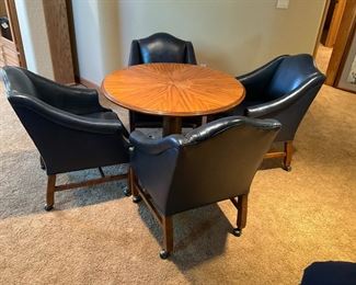 Round Table 4 Blue Chairs