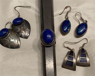 Deep Blue Sterling Silver Ring Earrings