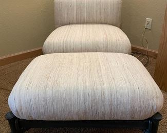 Beige Upholstered Chair Footstool