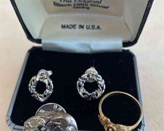 Black Hills Gold Ring Sterling Earrings  Brooch