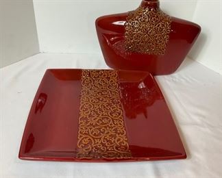 Ceramic Vase and Tray Decor
