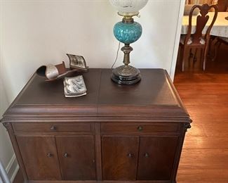 Antique Banquet Lamp, Old Radio Cabinet