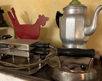 Vintage coffee pot, sad iron