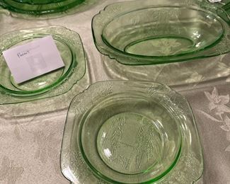 Green Parrot pattern Depression Glass