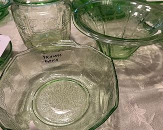Green Princess Pattern Depression Glass